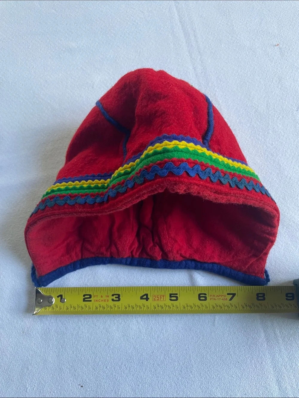 VINTAGE HANDMADE WOOL Bonnet Red Scandinavian Hat Cap Winter Toddler